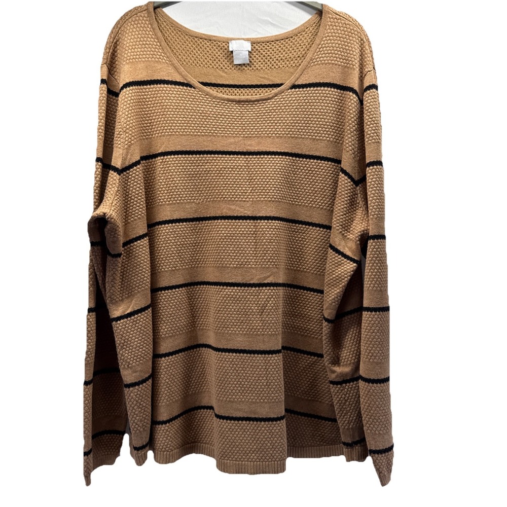 Chicos Women's Sweater Plus Size‎ XXL Brown Black Stripe Long Sleeves Pullover